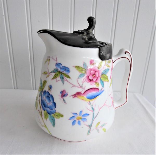 Pitcher Staffordshire England Aesthetic Hot Water Jug Dixon Pewter Lid 1880s