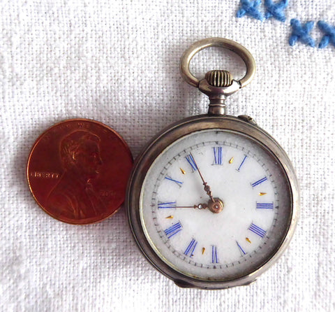 Edwardian Ladies Pocket Watch Chatelaine Enamel 800 Swiss Not Running TLC