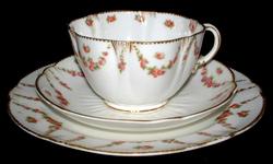 George Jones And Sons Rose Swag Teacup Trio Victorian Bone China