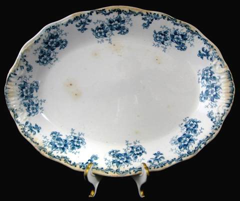 Large Blue Transferware Platter Blue Floral Trentham Ironstone 1890s Floral
