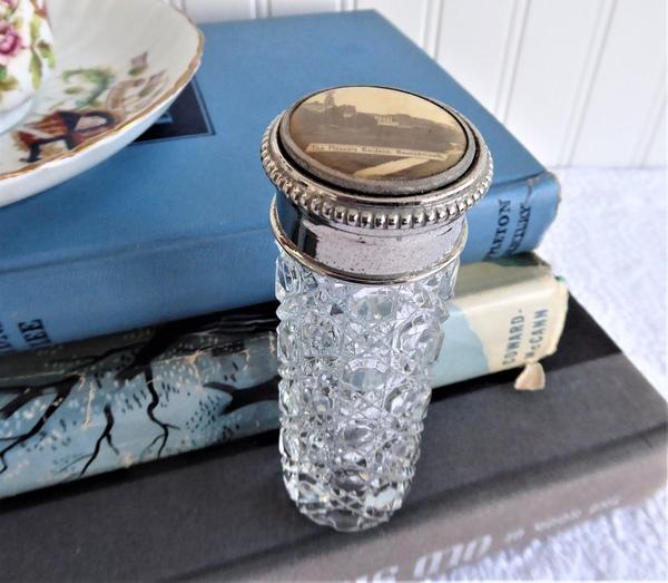 Edwardian Hatpin Holder Souvenir Bournemouth Photo Waffle Glass Bottle England
