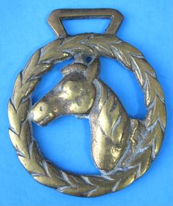Antique English Horse Brass 1900 Horse Head Husk Wreath Harness Brass