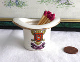 Edwardian Antique Match Holder  Match Striker Top Hat Crested China 1900-1910s