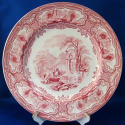 Grimwades England Red Transferware 10 Inch Dinner Plate Genoa Ironstone 1920s