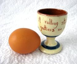 Motto Ware Egg Cup England A Rolling Stone Gathers No Moss 1920s