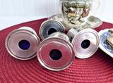 English Salt Dips 4 Art Deco Silver And Cobalt Blue Glass Liners Open Salts 1920-1930s
