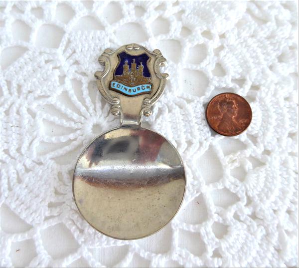 Edinburgh Scotland Tea Caddy Spoon Tea Scoop Enamel Shield Finial 1930s