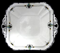 Shelley Art Deco Cake Plate England Enamel Fruit Leaves Queen Anne Shape