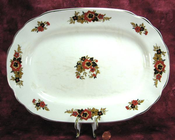 Wedgwood Richelieu Oval Platter Black Rust Serving 1930s Large Dinner Holiday