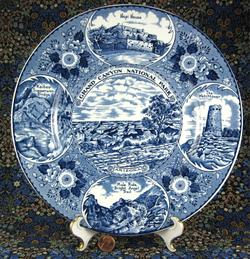 Grand Canyon Souvenir Blue Transferware 1940s Plate Ironstone Myott Bright Angel