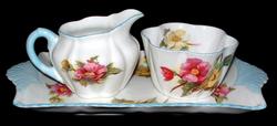 Shelley Begonia Cream Sugar Tray Dainty Shape Blue Trim 1950s