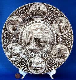 Niagra Falls Canada Brown Transferware Souvenir Plate 10 Inches Wood 1940s