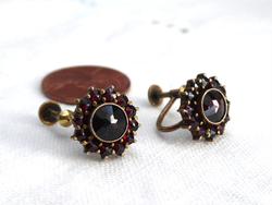 Bohemian Garnet Cluster Earrings Sterling Silver Gold Vermeil Vintage 1950s January Birthstone