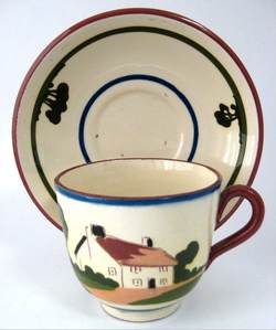 Large Mottoware Cup and Saucer Friends Are Riches Dartmouth 1950s Torquay Devon Motto