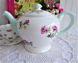 Shelley Tea Pot Eglantine Pink Blossoms Teapot 1950s Green Trim Henley Perth Shape