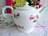 Shelley Tea Pot Eglantine Pink Blossoms Teapot 1950s Green Trim Henley Perth Shape