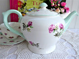 Shelley Tea Pot Eglantine Pink Blossoms Teapot 1950s Green Trim Henley Perth Shape
