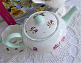 Shelley Tea Pot Eglantine Pink Blossoms Teapot 1950s Green Trim Henley Perth Shape