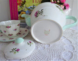 Shelley Tea Pot Eglantine Pink Blossoms Teapot 1950s Green Trim Henley Perth Shape