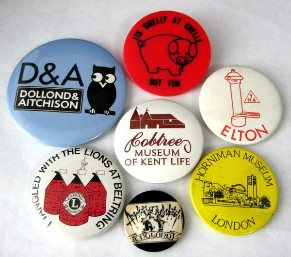 Lapel Badges England Pinback Buttons Collection Lot of 7 Cobtree Elton England 1930-1950