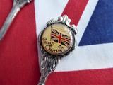 1950s English Souvenir Spoons Queen Mother Union Jack Celluloid Bubbles Silver Plate