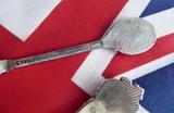 1950s English Souvenir Spoons Queen Mother Union Jack Celluloid Bubbles Silver Plate