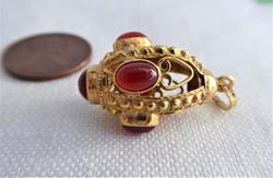 Italian Etruscan Charm 18kt Gold Carnelians 1960s 18k Gold Hand Made Italy