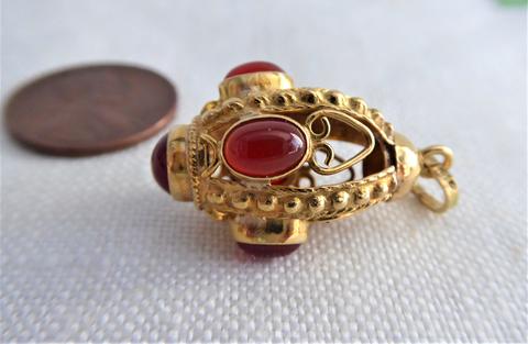 Italian Etruscan Charm 18kt Gold Carnelians 1960s 18k Gold Hand Made Italy