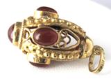 Italian Etruscan Charm 18kt Gold Carnelians 1960s 18k Gold Hand Made Italy
