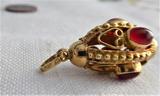 Italian Etruscan Charm 18kt Gold Carnelians 1960s 18k Gold Hand Made Italy