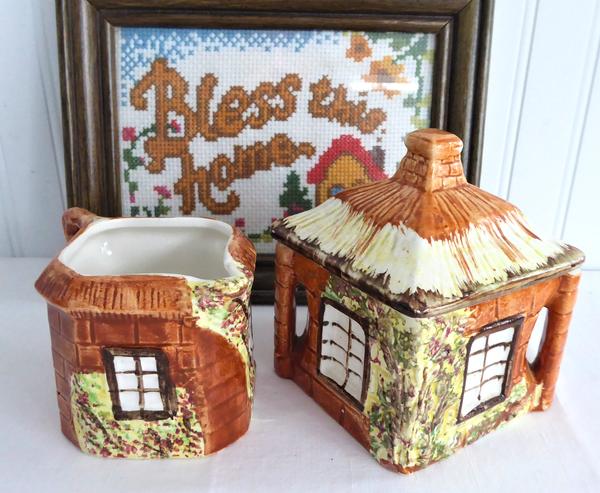 Cottageware Cream and Sugar English Thatched Vintage 1960s Kitsch