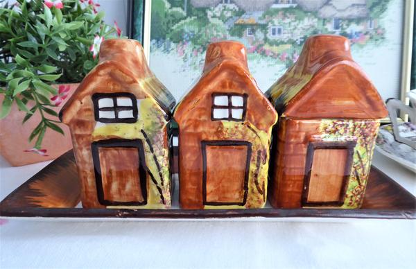 Cottageware Condiments Cruets Salt Pepper Mustard Tray Price Kensington 1960s Cottages