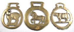 Horse Brass Lot Of 3 Cow Walking Horse Manx Cat Tourist