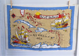 West Indies Tea Towel 1970s Dish Towel Old Map Ulster Irish Linen Caribbean