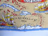 West Indies Tea Towel 1970s Dish Towel Old Map Ulster Irish Linen Caribbean
