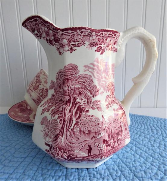 Woodland Pink Transferware Pitcher Jug 1965-1980 E Wedgwood Red Transferware
