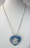 Wedgwood Blue Jasper Heart Pendant Necklace Cupid Convertible Pin 1974 Silver Chain