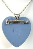 Wedgwood Blue Jasper Heart Pendant Necklace Cupid Convertible Pin 1974 Silver Chain