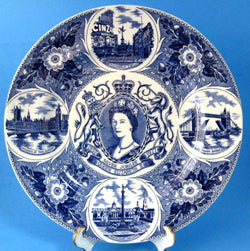 1977 Silver Jubilee Queen Elizabeth II Large Plate London Blue Transferware