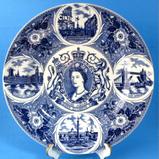 1977 Silver Jubilee Queen Elizabeth II Large Plate London Blue Transferware