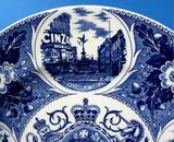 1977 Silver Jubilee Queen Elizabeth II Large Plate London Blue Transferware