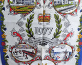 Queen Elizabeth 1977 Silver Jubilee Royal Vignettes Tea Towel Blue Border Unused