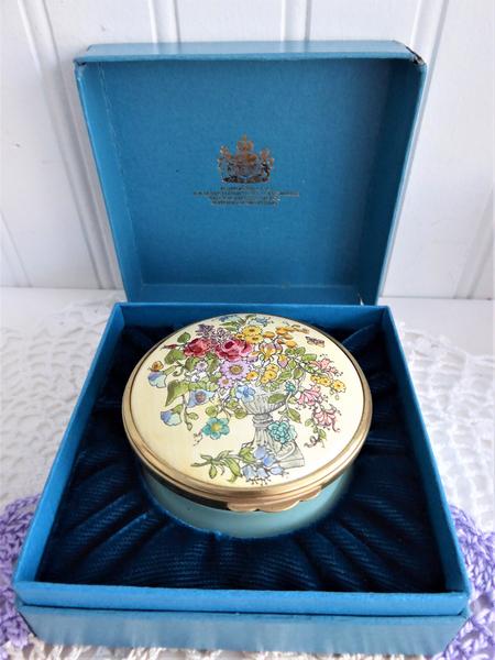 Enamel Box Halcyon Flower Urn Enamel Trinket Box English Porcelain 1980s Ring Box Gift