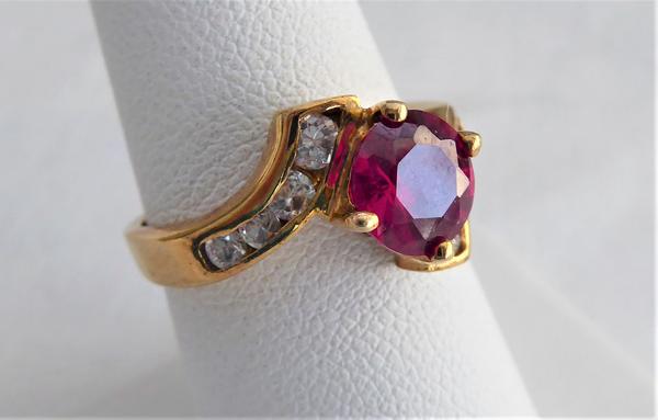 Ruby Ring 1.5 Carats 925 8 Faux Diamonds 1980s June Birthstone Size 7.35 Estate