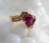 Ruby Ring 1.5 Carats 925 8 Faux Diamonds 1980s June Birthstone Size 7.35 Estate