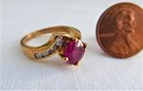 Ruby Ring 1.5 Carats 925 8 Faux Diamonds 1980s June Birthstone Size 7.35 Estate