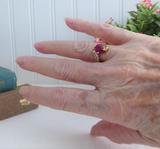 Ruby Ring 1.5 Carats 925 8 Faux Diamonds 1980s June Birthstone Size 7.35 Estate