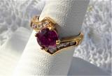 Ruby Ring 1.5 Carats 925 8 Faux Diamonds 1980s June Birthstone Size 7.35 Estate