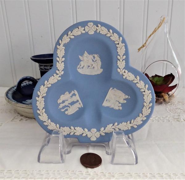 Blue Wedgwood England Dish Club Clover Shape Jasperware 1980s Small Plate
