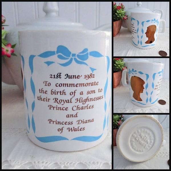 Mug Charles Diana Souvenir Birth William Blue Gold Silhouettes 1982